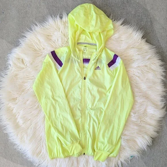 Adidas Lightweight Running Jacket - Highlighter Yellow, Purple - size XS - Picture 2 of 8